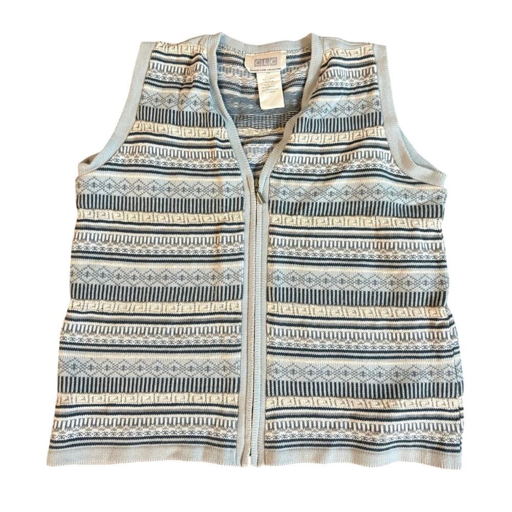 Cricket Lane Collection Vtg Womens Small Blue and Grey Full Zip Sweater Vest EUC